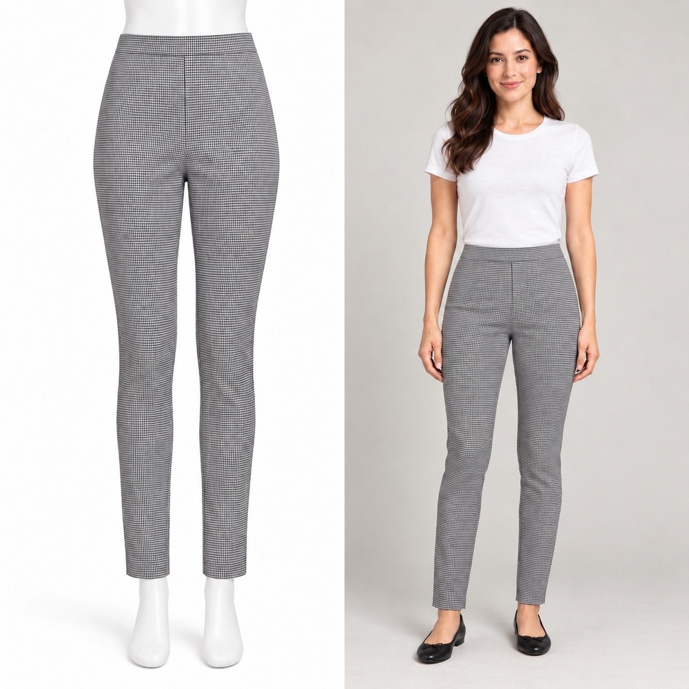 LOFT Houndstooth Skinny Pants Women 0P Black White Side Zip Office Dark Academia